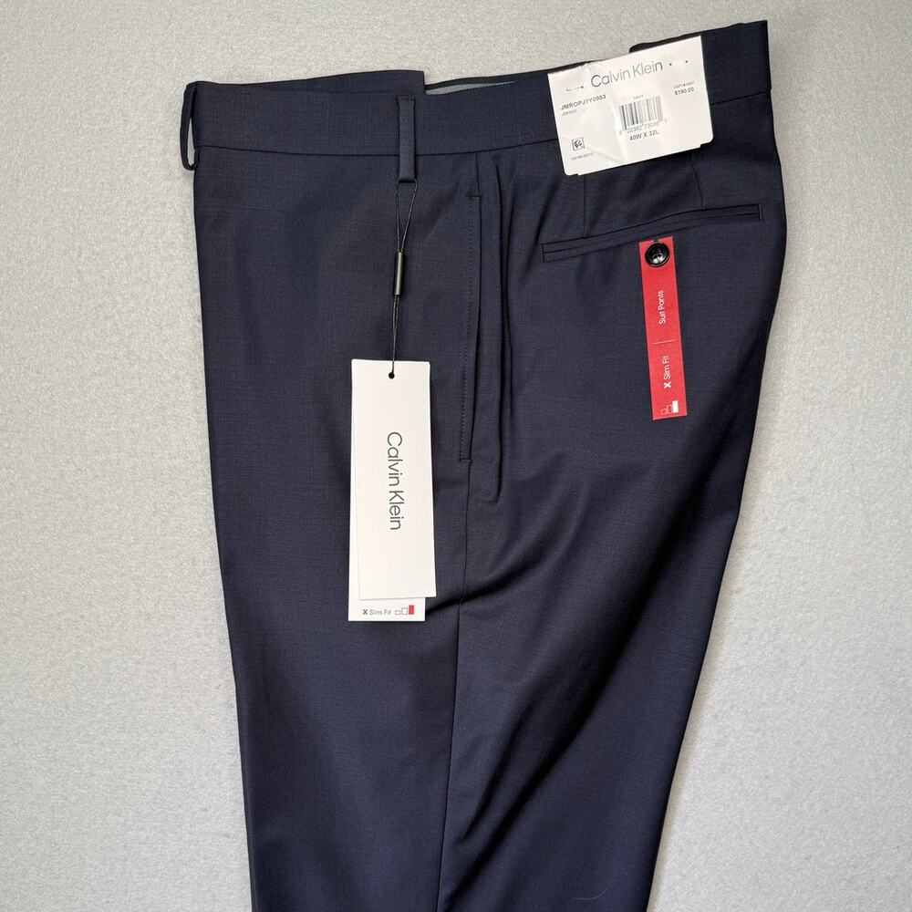 Calvin Klein Men's Slim-Fit Wool Infinite Stretch Suit Pants Blue 40x32 $190